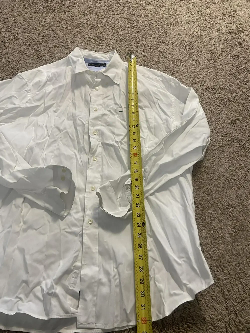 Tommy Hilfiger Golf Shirt Mens XL White Solid Long Sleeve Button Up Pocket Logo